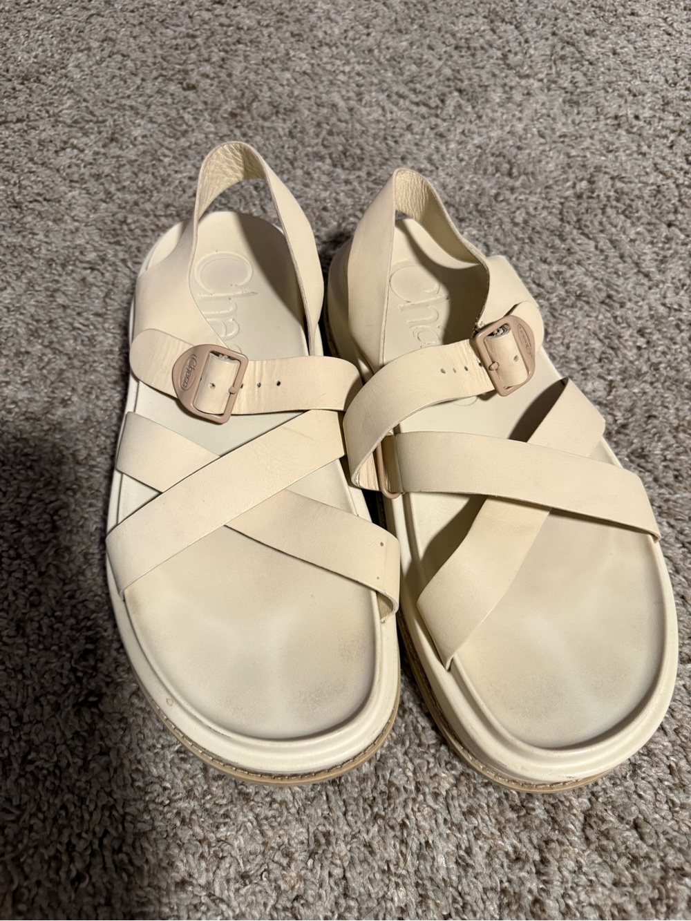 Chaco Cream Cross-Strap Leather Sandals